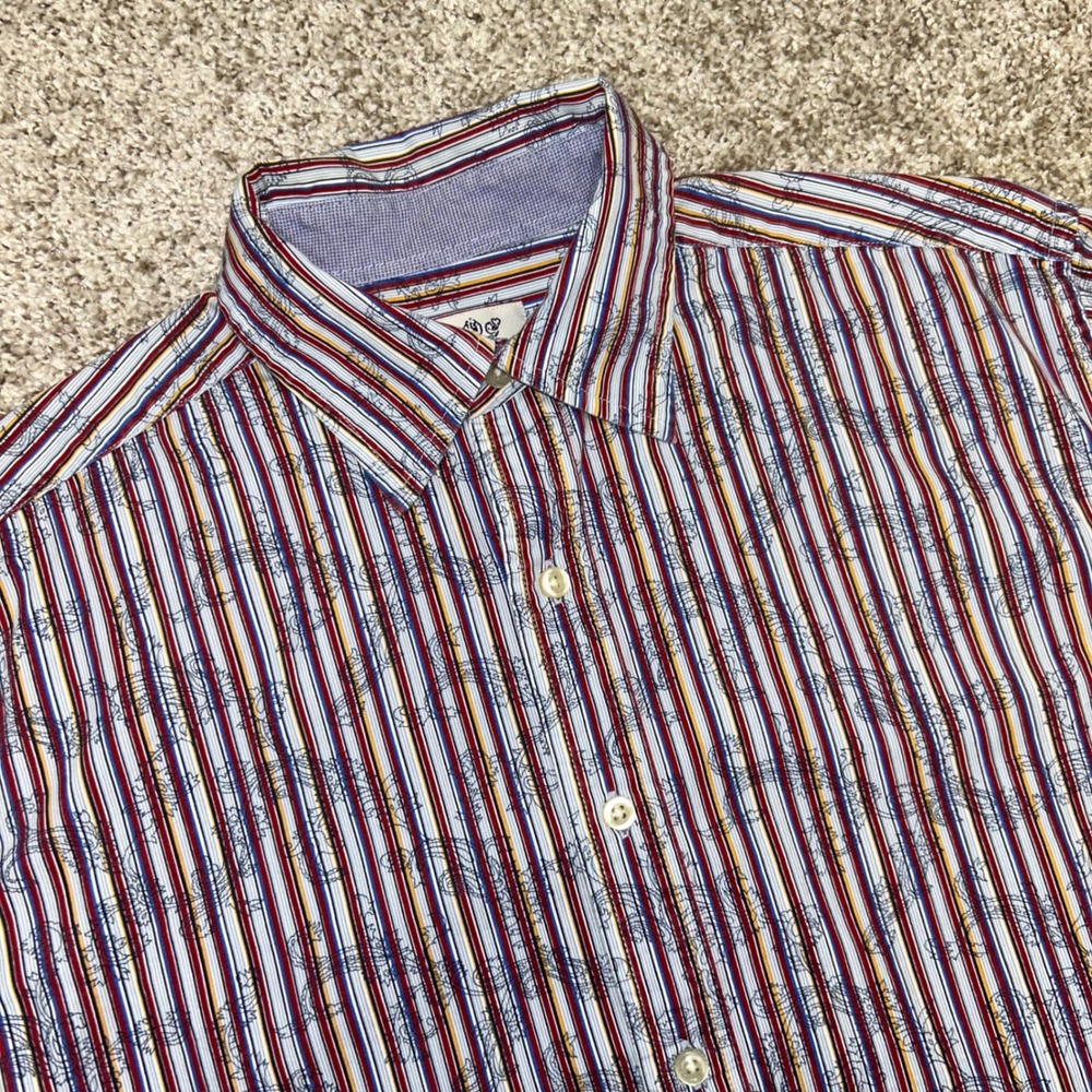 R&G London‎ Robert Graham Button Shirt Men Size Medium Stripe Paisley Preppy